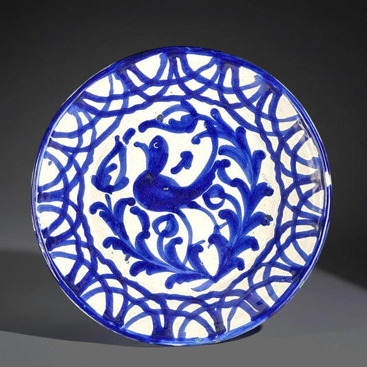 Mid-20th Century Fajalauza Bowl with Blue Bird, Granada Pottery