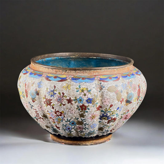 Late 19th – Early 20th Century Chinese Cloisonné Lobed Bowl with Floral Decoration
