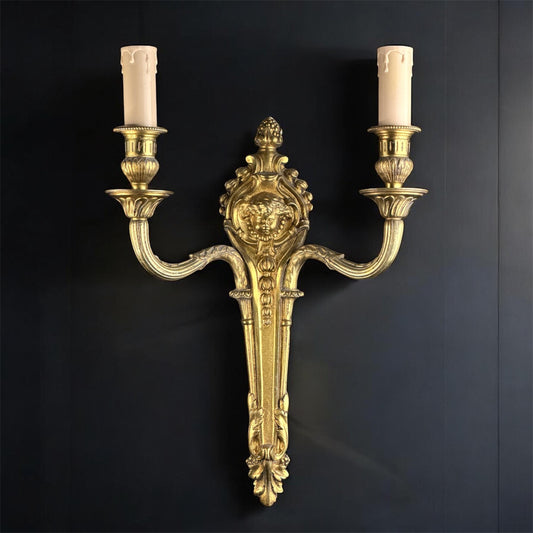 c.1880–1900, French Louis XVI Gilt Bronze Two-Light Wall Sconce