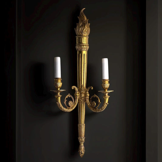 c.1920–1960 French Louis XVI Revival Gilt Bronze Two-Light Wall Sconce