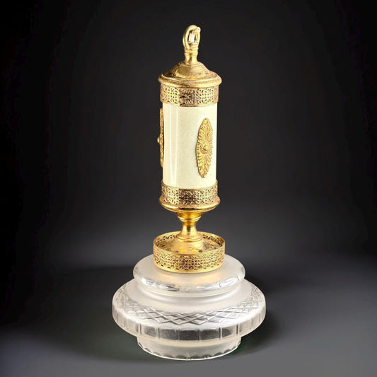 c.1930–1950 Neoclassical Frosted Glass & Brass Ceiling Light Fixture