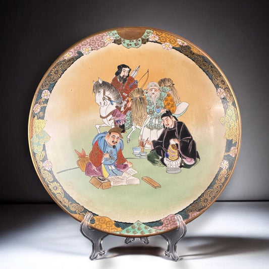 19世纪60年代，大型古董九谷烧盘，精美手绘日本明治时期瓷器，14.5英寸