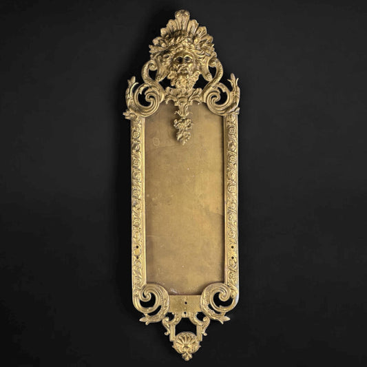 19th Century, French Bronze Mirror Frame with Mythological Mascaron – Antique Louis XVI / Empire Cast Brass Wall Frame, 25,5in