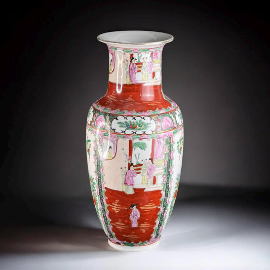 Large 16.5in Chinese Famille Rose Canton Vase, Hand-Painted Porcelain
