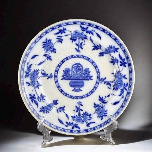 c.1873–1891 Minton “Delft” Blue Chinoiserie Plate, England, 10.4in