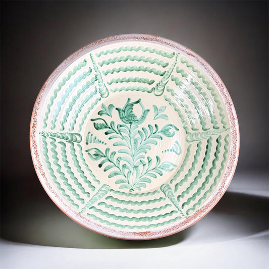 19th Century, Lebrillo, Spanish Large Fajalauza Ceramic Bowl -  20in