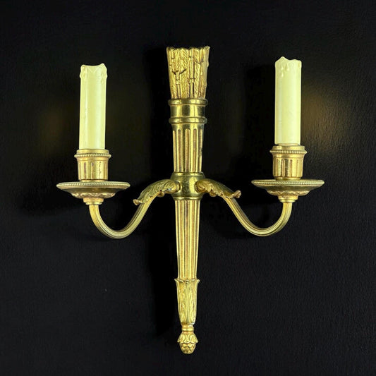 c.1890–1910 French Louis XVI Gilt Bronze Two-Light Wall Sconce