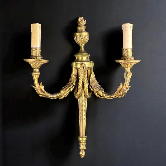 c.1890–1910 French Louis XVI Gilt Bronze Two-Light Wall Sconce