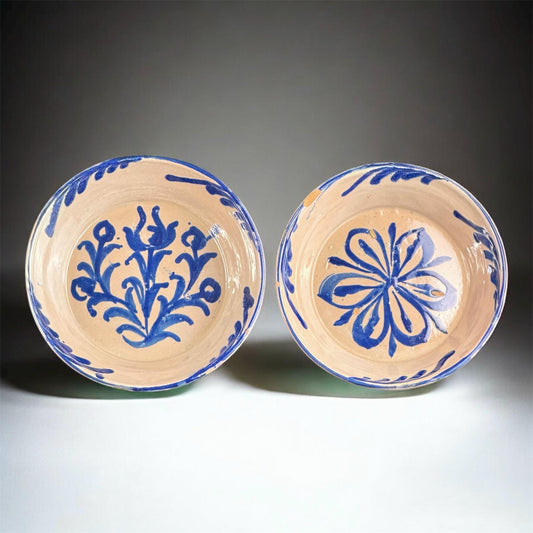 Pair of Fajalauza, Blue and White Glazed Bowls With Traditional Flower