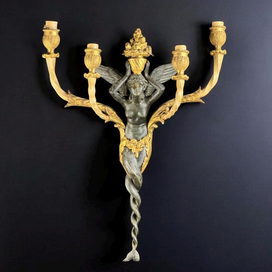 c.1880–1900 French Winged Victory Bronze Ormolu Wall Sconce, 17.3in x 13in