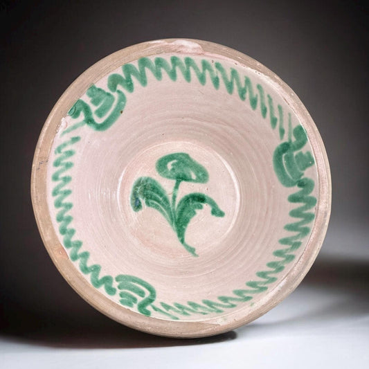 19th Century, Fajalauza Lebrillo, 13.5in, Granada Green Majolica Bowl - Museum Antique Spanish Pottery