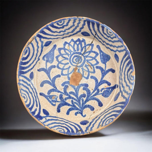 c.1760–1790 Spanish Fajalauza Lebrillo Bowl, Granada, Blue & White Majolica, 11in