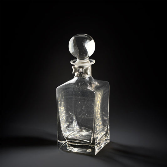 Antique Crystal Decanter with Sterling Silver Collar 925 - Hand Cut Glass - European, Height 10.6 in