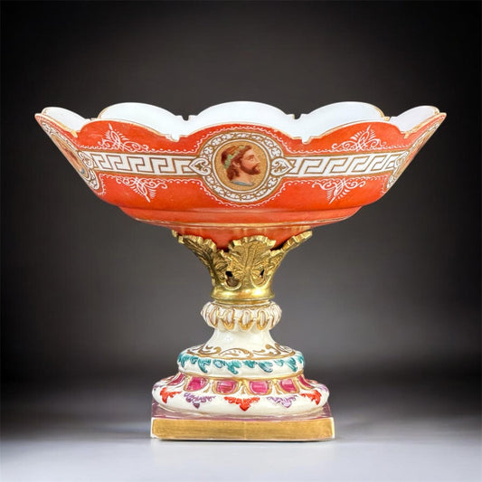 Capodimonte Neoclassical Porcelain Compote with Hand-Painted Portrait Medallions - 6.1 in
