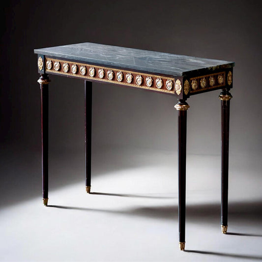 c.1900 French Louis XVI Revival Marble Top Console Table with Porcelain Medallions - 36.2in