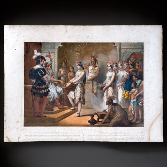 c.1845–1865 “Ataliba Fait un Sacrifice au Soleil” French Chromolithograph, Lemercier Paris, 28.1 x 20.9 in
