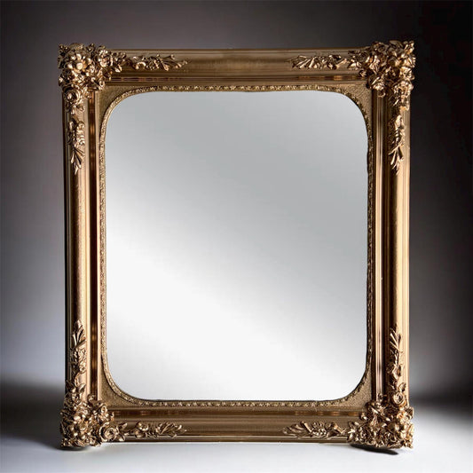 c.1860–1880 Napoleon III French Gilt Mirror, Ornate Floral Frame, 26.4 x 23.2 in