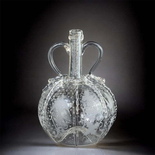 18th Century Dutch Engraved Glass Decanter with Birds & Grapes, Holland, 9in