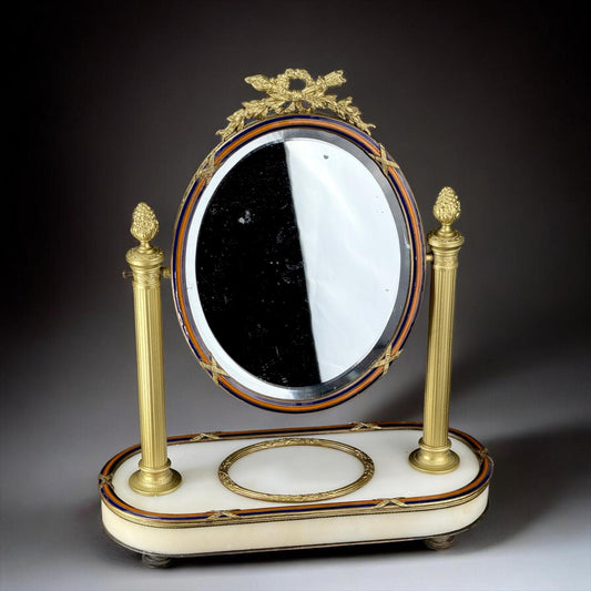 c.1870–1885 Napoleon III French Ormolu Opaline Vanity Mirror, Paris, 13in