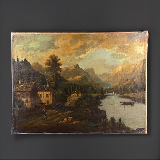 Pintura de paisaje romántico europeo del siglo XIX, G. Wynant, Óleo sobre lienzo, 25.6 x 19.3 pulg.