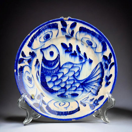 18th Century Blue & White Pottery Plate, Middle Eastern Style, Hand Painted, 21.5 cm
