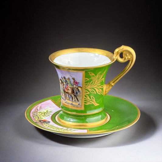 19th Century, Sèvres Style, Fine French Hand-Painted Porcelain Cup & Saucer, Signed