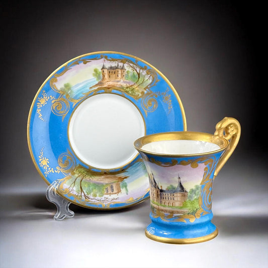 19th Century, Sèvres Style, Fine French Hand-Painted Porcelain Cup & Saucer, Signed