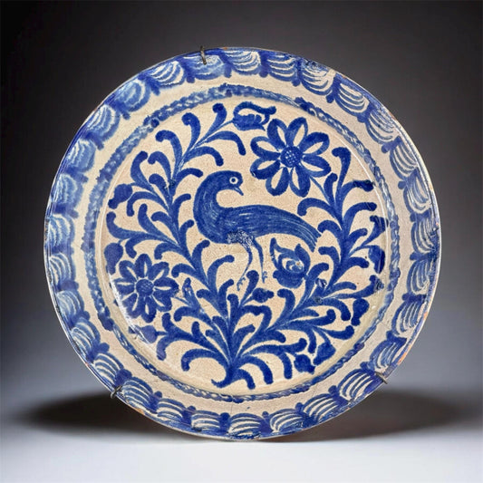 18th–19th Century, Lebrillo Fajalauza Bowl, Hand-Painted Blue & White Pottery, Granada, 13 in