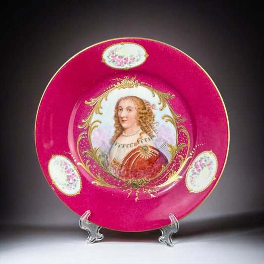 c.1890–1910 Lefort & Co Limoges Portrait Plate, Hand Painted, Gilt Decor, 7.9 in