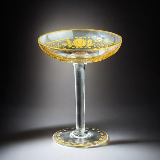 Copa de cristal decorada con dorados de finales del siglo XIX, pintada a mano, 14 cm