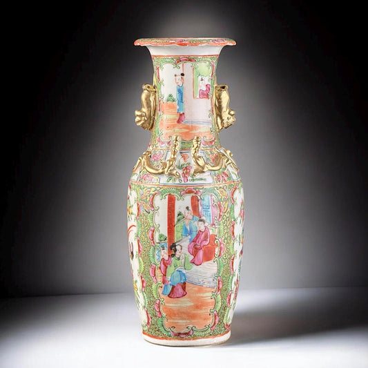 19th Century, Chinese Export Canton Enamel Vase with Gilt Relief, 10.2in