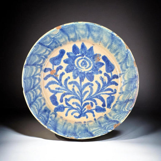 19th Century Spanish Fajalauza Blue and White Ceramic Bowl, Granada, 11in