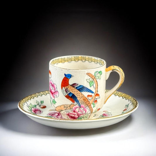 F. Winkle and Co Pheasant Whieldon Ware Tea Cup & Saucer, England, 4.3 in