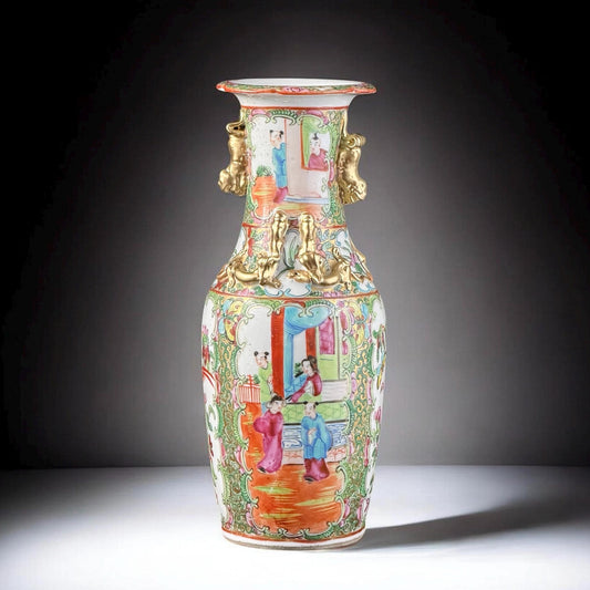 19th Century, Chinese Export Canton Enamel Vase with Gilt Relief, 10.2in