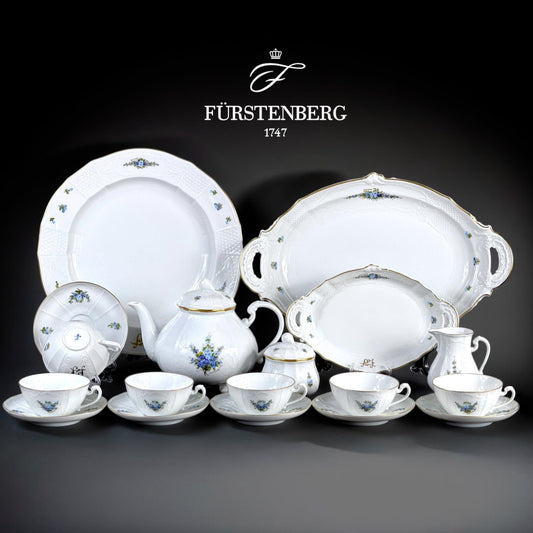 Juego de té Fürstenberg, porcelana floral pintada a mano, Alemania Occidental, 18 piezas