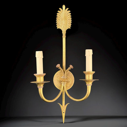 Early 20th Century Brass Empire Style Wall Sconce, Double Arm, 21.3in