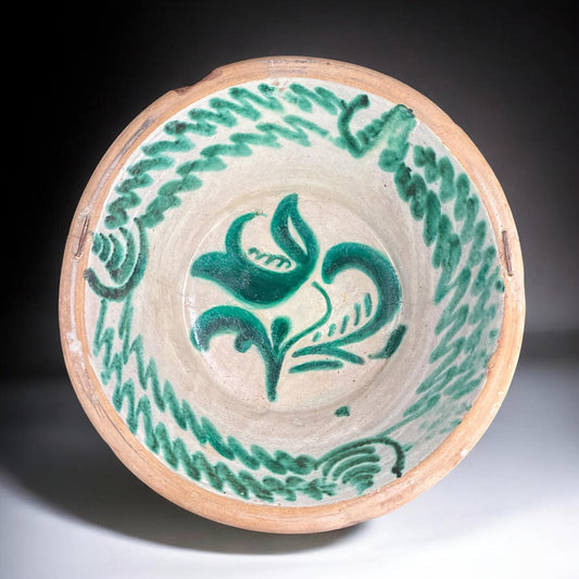 19th Century, Large Fajalauza Lebrillo, 20in, Granada Green Majolica Bowl – Museum Antique Spanish Pottery