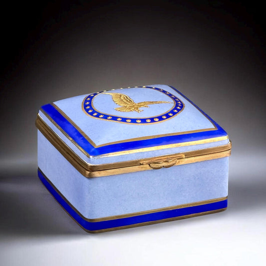 c.1900–1930 French Porcelain Box “Porcelaine de Paris”, Cobalt & Gilt Eagle, 4.3in