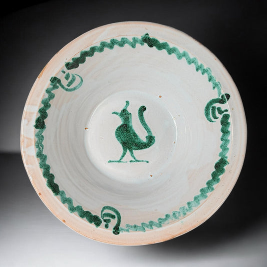 Spanish Fajalauza Lebrillo Bowl - Hand Painted Bird, Granada Pottery (13.8 in)