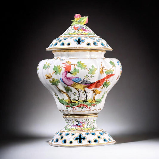 Samson Porcelain Covered Vase with Birds France Late 19th Century Hand Painted 11.4"