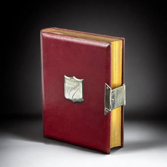 1880-1900 Ant. Maitre. Antique Leather Photo Album Gabrielle - Mons Belgium Photograph Album - Gilt Edges Locking Clasp - 23 cm / 9.1 in